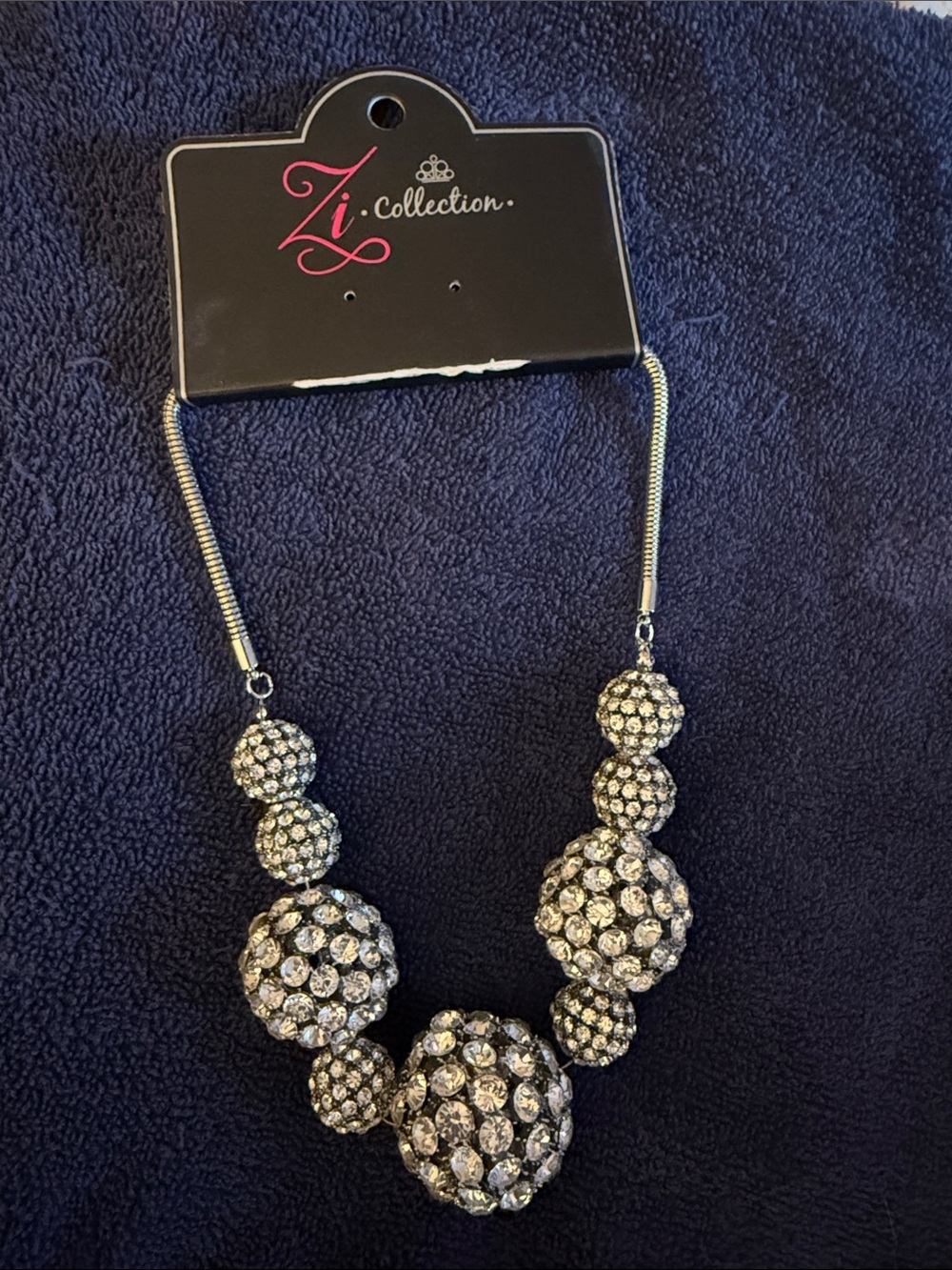 ZI COLLECTION Silver Crystal Sphere Bib Necklace